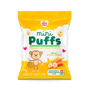 BISCOITO DE ARROZ MINI PUFFS BANANA E CENOURA ZERO GLúTEN, INTEGRAL NHAMI MAMI 15G