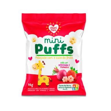 BISCOITO DE ARROZ MINI PUFFS BETERRABA E MORANGO ZERO GLúTEN, INTEGRAL NHAMI MAMI 15G