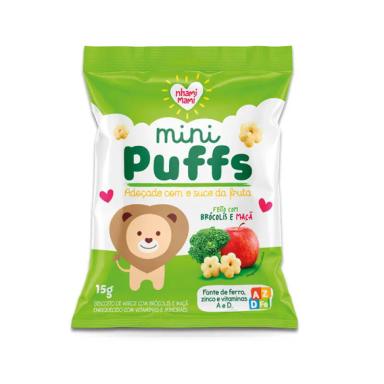 BISCOITO DE ARROZ MINI PUFFS BRóCOLIS E MAçã ZERO GLúTEN, INTEGRAL NHAMI MAMI 15G