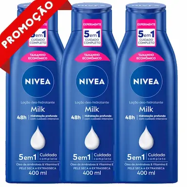 KIT 3 UNIDADES LOçãO HIDRATANTE CORPORAL NIVEA MILK HIDRATAçãO PROFUNDA 400ML CADA