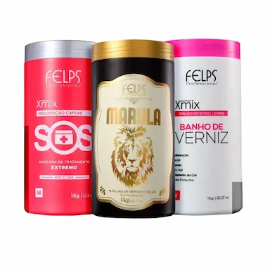 KIT CRONOGRAMA CAPILAR SOS, BANHO DE VERNIZ E MARULA 1KG - FELPS