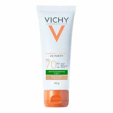 PROTETOR SOLAR FACIAL VICHY CAPITAL SOLEIL PURIFY PELE CLARA FPS70 40G