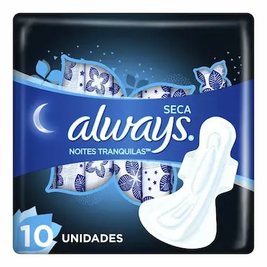 ABSORVENTE ALWAYS NOITES TRANQUILAS SECA COM ABAS HIPER LONGO 10 UNIDADES
