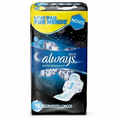 ABSORVENTE ALWAYS NOITES TRANQUILAS COBERTURA SECA COM ABAS 16 UNIDADES