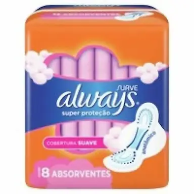 ABSORVENTE ALWAYS SUPER PROTEçãO SUAVE COM ABAS 8 UNIDADES