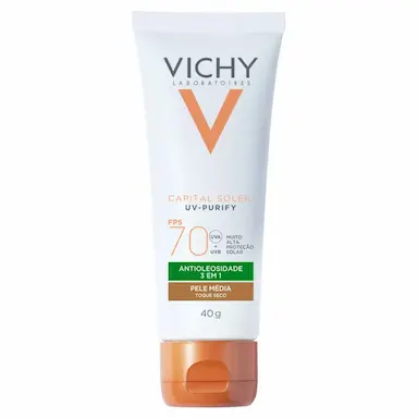 PROTETOR SOLAR FACIAL VICHY CAPITAL SOLEIL PURIFY PELE MéDIA FPS70 40G