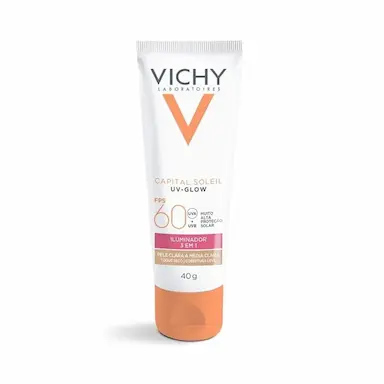 PROTETOR SOLAR FACIAL VICHY CAPITAL SOLEIL UV-GLOW FPS60 PELE CLARA A MéDIA 40G