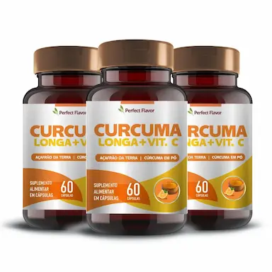 KIT 3UNI CúRCUMA LONGA + VITAMINA C : AçAFRãO DA TERRA + CúRCUMA EM Pó 60 CáPSULAS - PERFECT FLAVOR