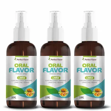 KIT 3UNI ORAL FLAVOR PERFECT SPRAY LIMãO + GENGIBRE + MEL + CúRCUMA LONGA 30ML - PERFECT FLAVOR