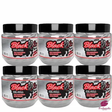 KIT 6 GEL COLA CABELO BLACK FIX 250GR TAMPA ROSCA