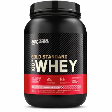 100% WHEY PROTEIN GOLD STANDARD (907G) NOVO RÓTULO - SABOR: MORANGO
