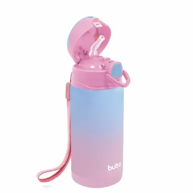 GARRAFA TéRMICA INFANTIL C/ CANUDO SILICONE 400ML ROSA BUBA