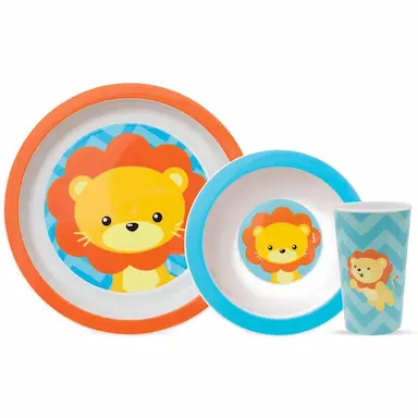 KIT REFEIçãO INFANTIL COM PRATO E COPO ANIMAL FUN LEãO BUBA