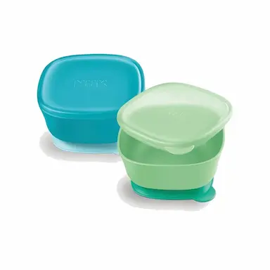 KIT 2 PRATOS BOWL INFANTIL COM VENTOSA E TAMPA NEUTRAL - NUK