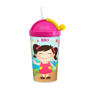 COPO DE TRANSIçãO COM CANUDO INFANTIL 450ML ROSA - LILLO