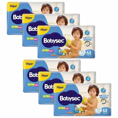 KIT 6 FRALDAS BABYSEC GALINHA PINTADINHA ULTRASEC HIPER TAMANHO M 72 UNIDADES CADA