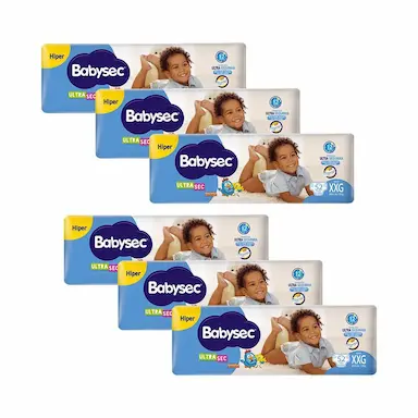KIT 6 FRALDAS BABYSEC GALINHA PINTADINHA ULTRASEC HIPER TAMANHO XXG 52 UNIDADES CADA