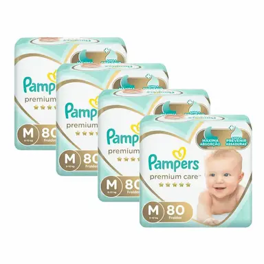 KIT FRALDA PAMPERS PREMIUM CARE JUMBO TAMANHO M COM 320 UNIDADES