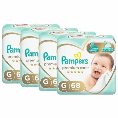 KIT FRALDA PAMPERS PREMIUM CARE JUMBO TAMANHO G COM 272 UNIDADES