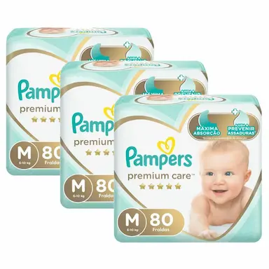 KIT FRALDA PAMPERS PREMIUM CARE JUMBO TAMANHO M COM 240 UNIDADES