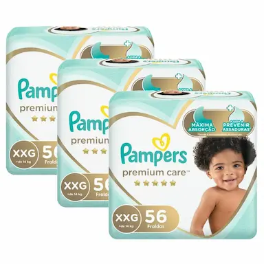 FRALDA PAMPERS PREMIUM CARE JUMBO TAMANHO XXG 168 UNIDADES