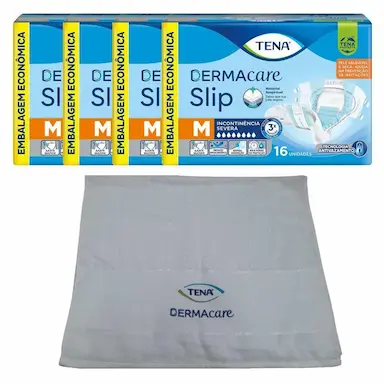 KIT 4 FRALDAS GERIáTRICAS TENA DERMACARE SLIP ULTRA M COM 16UN + BRINDE TOALHA DERMCARE TENA