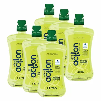 KIT ANTISSéPTICO BUCAL ULTRA ACTION ZERO ALCOOL MENTA EVEREST 1L COM 6 UNIDADES