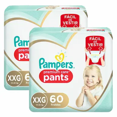 KIT 120 FRALDAS PAMPERS PREMIUM CARE PANTS TOP TAMANHO XXG