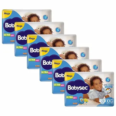 KIT 6 FRALDAS BABYSEC GALINHA PINTADINHA ULTRASEC MEGA TAMANHO XXG 28 UNIDADES CADA