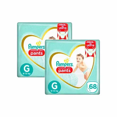 KIT FRALDA PAMPERS PREMIUM CARE PANTS TOP TAMANHO G COM 136 UNIDADES