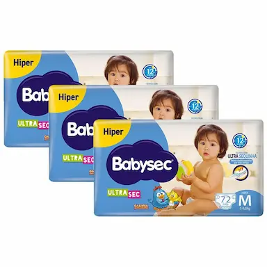 KIT 3 FRALDAS BABYSEC GALINHA PINTADINHA ULTRASEC HIPER TAMANHO M 72 UNIDADES CADA