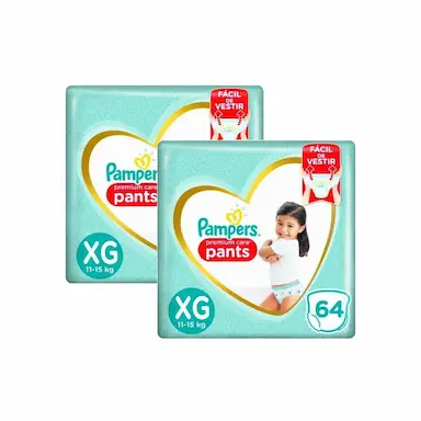 KIT 128 FRALDAS PAMPERS PREMIUM CARE PANTS TOP TAMANHO XG
