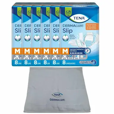 KIT 6 FRALDAS GERIáTRICAS TENA DERMACARE SLIP ULTRA M COM 8UN + BRINDE TOALHA DERMCARE TENA