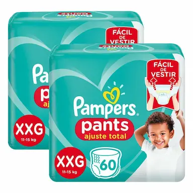 KIT 120 FRALDA PAMPERS PANTS AJUSTE TOTAL TOP TAMANHO XXG