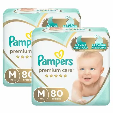 KIT FRALDA PAMPERS PREMIUM CARE JUMBO TAMANHO M COM 160 UNIDADES
