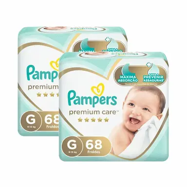 KIT FRALDA PAMPERS PREMIUM CARE JUMBO TAMANHO G COM 136 UNIDADES