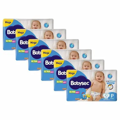 KIT 6 FRALDAS BABYSEC GALINHA PINTADINHA ULTRASEC MEGA TAMANHO P 42 UNIDADES CADA