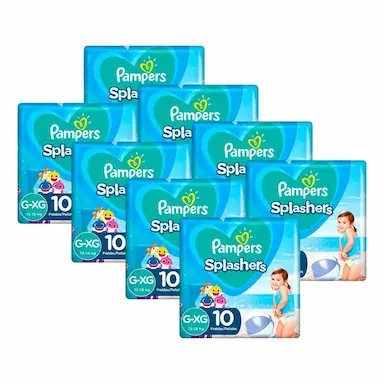 KIT 80 FRALDAS PAMPERS PARA ÁGUA SPLASHERS BABY SHARK G-XG