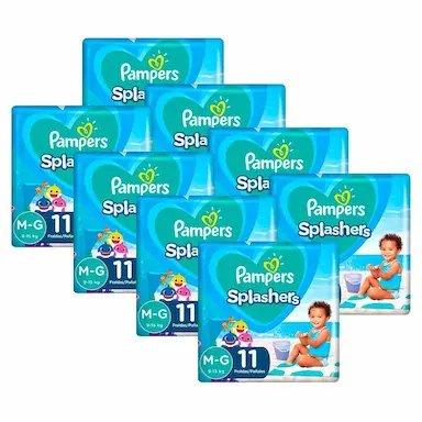 KIT 88 FRALDAS PAMPERS PARA ÁGUA SPLASHERS BABY SHARK M-G