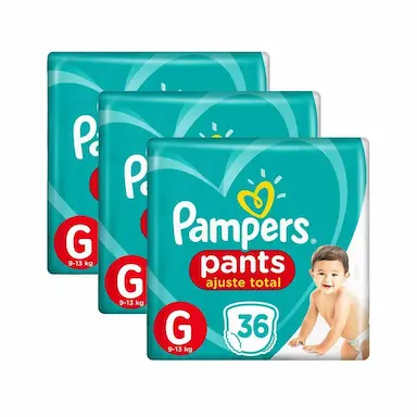 KIT 3 FRALDAS PAMPERS PANTS AJUSTE TOTAL MEGA TAMANHO G 36 UNIDADES