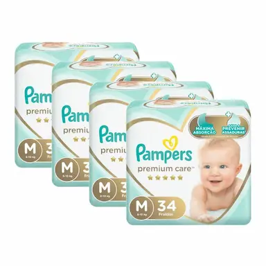 FRALDA PAMPERS PREMIUM CARE MEGA TAMANHO M 136 UNIDADES