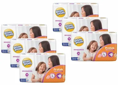 KIT 6 FRALDAS POM POM PROTEK JUMBO G COM 14UN CADA