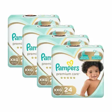 KIT FRALDA PAMPERS PREMIUM CARE MEGA TAMANHO XXG 96 UNIDADES