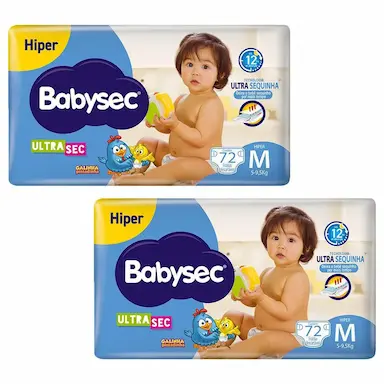 KIT 2 FRALDAS BABYSEC GALINHA PINTADINHA ULTRASEC HIPER TAMANHO M 72 UNIDADES CADA