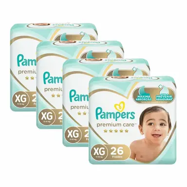 KIT FRALDA PAMPERS PREMIUM CARE MEGA TAMANHO XG 104 UNIDADES