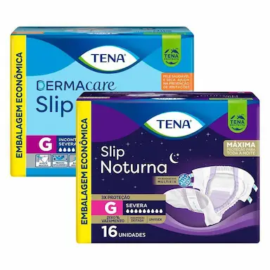 KIT FRALDA GERIáTRICA TENA DERMACARE SLIP ULTRA G COM 16 UNIDADES + FRALDA GERIáTRICA TENA SLIP NOTURNA G 16 UNIDADES