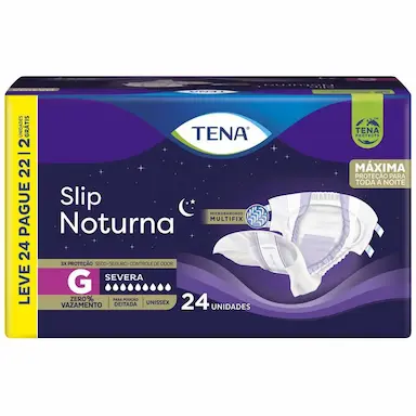 FRALDA GERIáTRICA TENA SLIP NOTURNA G LEVE 24 PAGUE 22