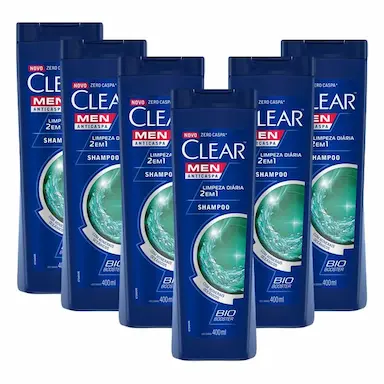 KIT 6 SHAMPOOS CLEAR MEN ANTICASPA LIMPEZA DIáRIA 2 EM 1 400ML