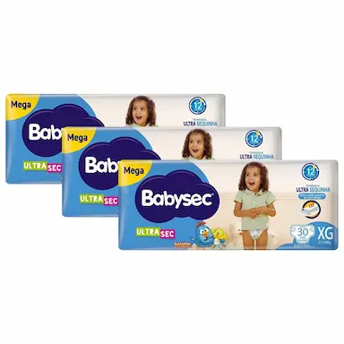 KIT 3 FRALDAS BABYSEC GALINHA PINTADINHA ULTRASEC MEGA TAMANHO XG 30 UNIDADES CADA