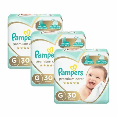 KIT FRALDA PAMPERS PREMIUM CARE MEGA TAMANHO G 90 UNIDADES